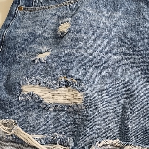 Button Front 100% Cotton Denim Jean Shorts Distressed Cut-Off Style - Picture 5 of 13